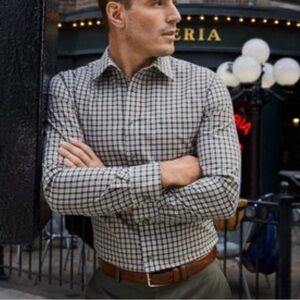 Jos. A. Bank Navy, Tan, White Checkered Shirt